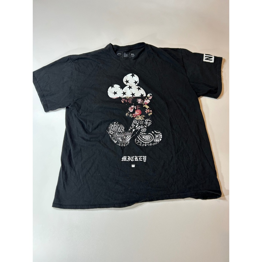 Disney Neff T-Shirt Men's XL Black Mickey Mouse Graphic Floral Bandana Stars